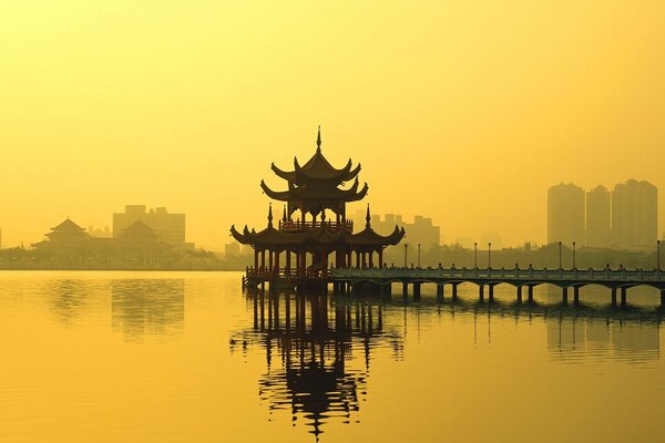 Beautiful building on a lake in Taiwan