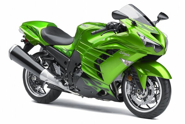 Moto verde kawasaki zzr-1400