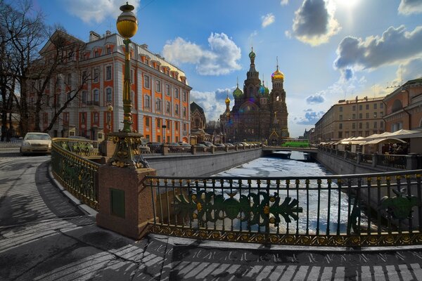 Canal in St. Petersburg with a view of the Cathedral