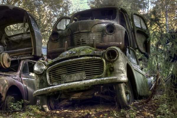 Abandoned cemetery of vintage cars