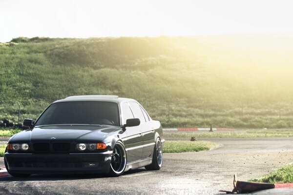 A car on the background of a beautiful landscape