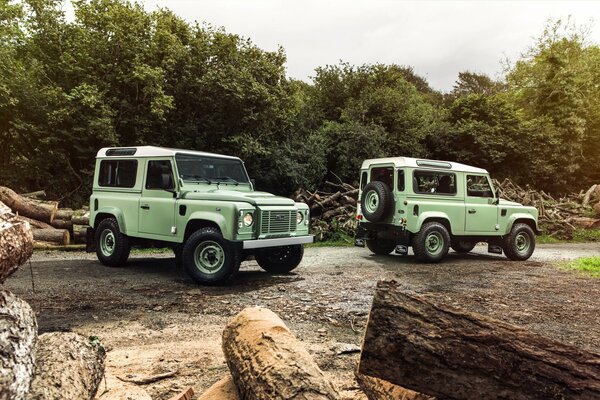 Dos vehículos Land Rover en la naturaleza