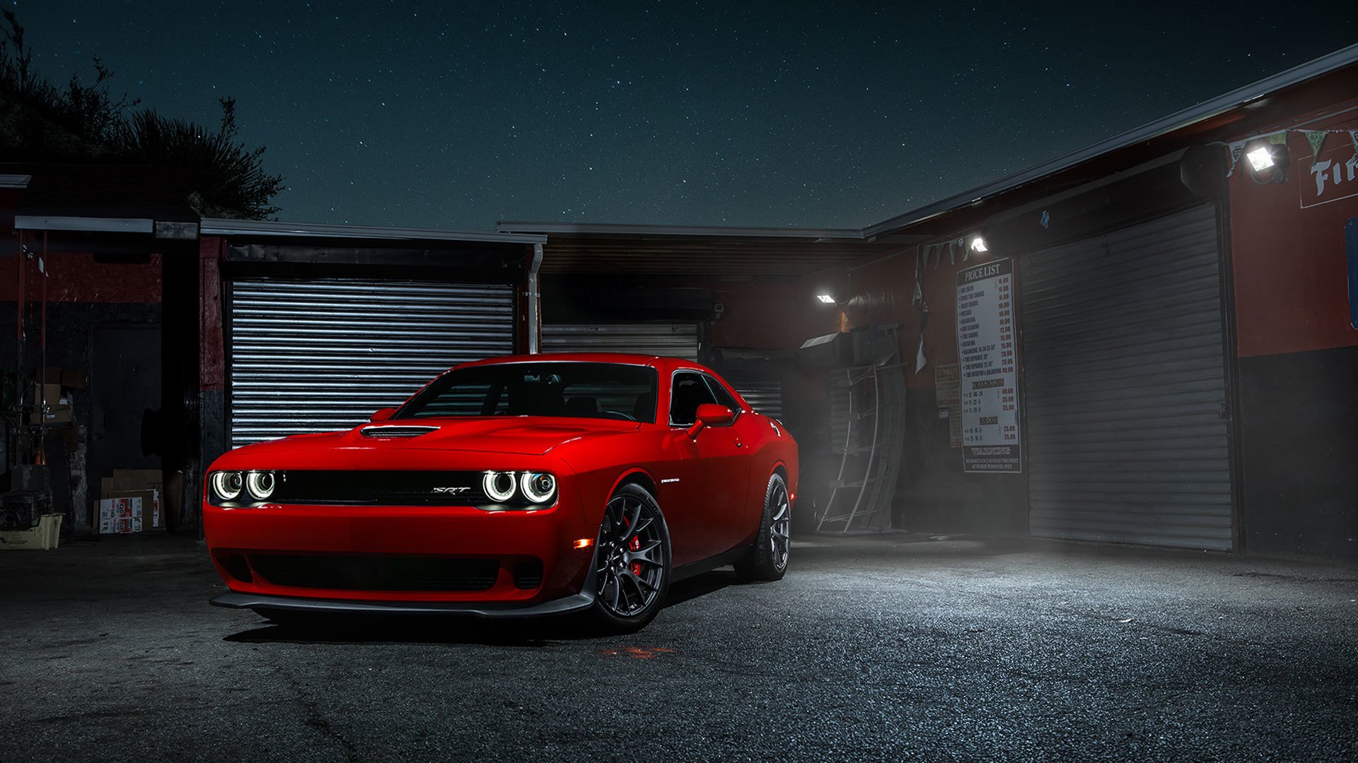 dodge challenger sto hellcat mięśnie samochód czerwony przód