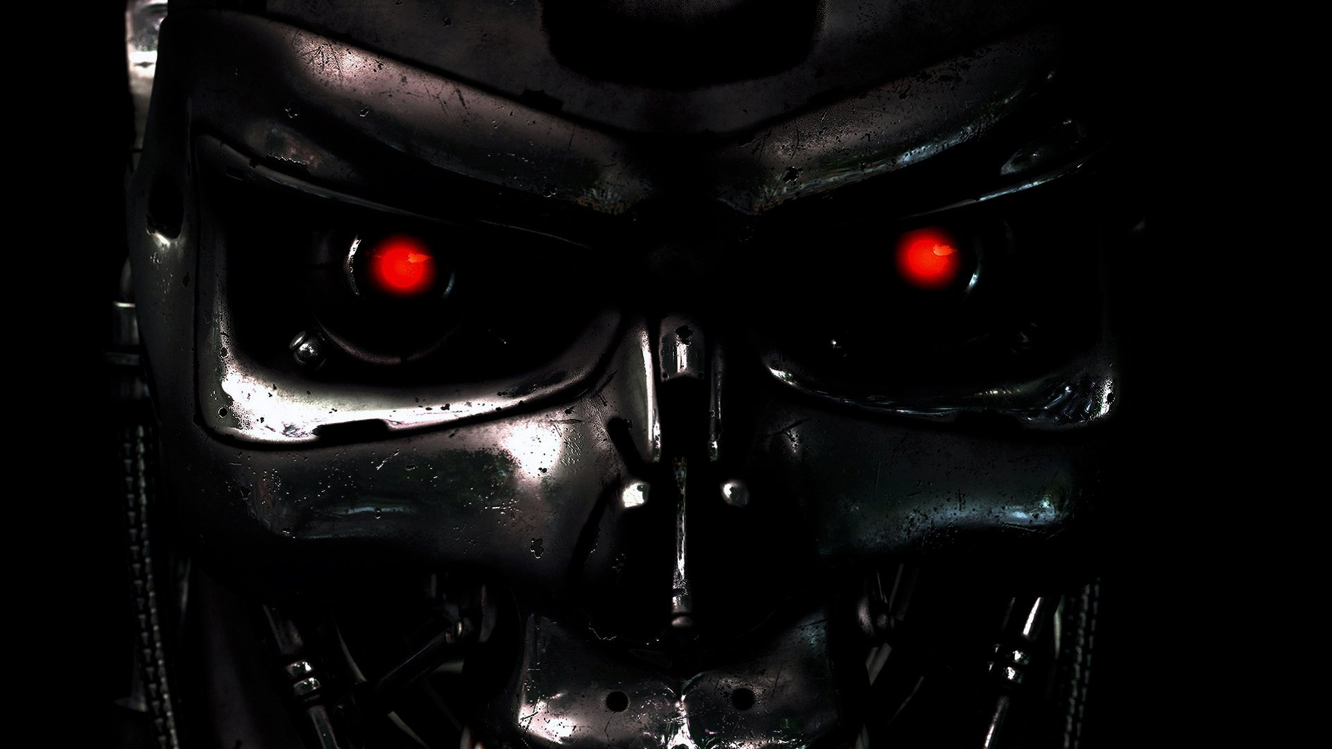 schädel rote augen terminator t-800 endo terminator cyborg skynet augen filme blick dunkler hintergrund roboter