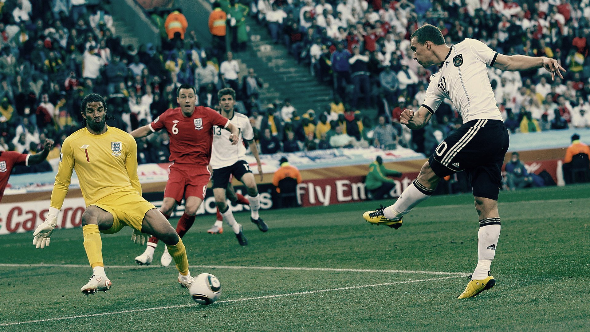 world cup 2010 james terry lucas podolski deutschland england south africa germany football stadium lawn game field footballer players kick fans ball