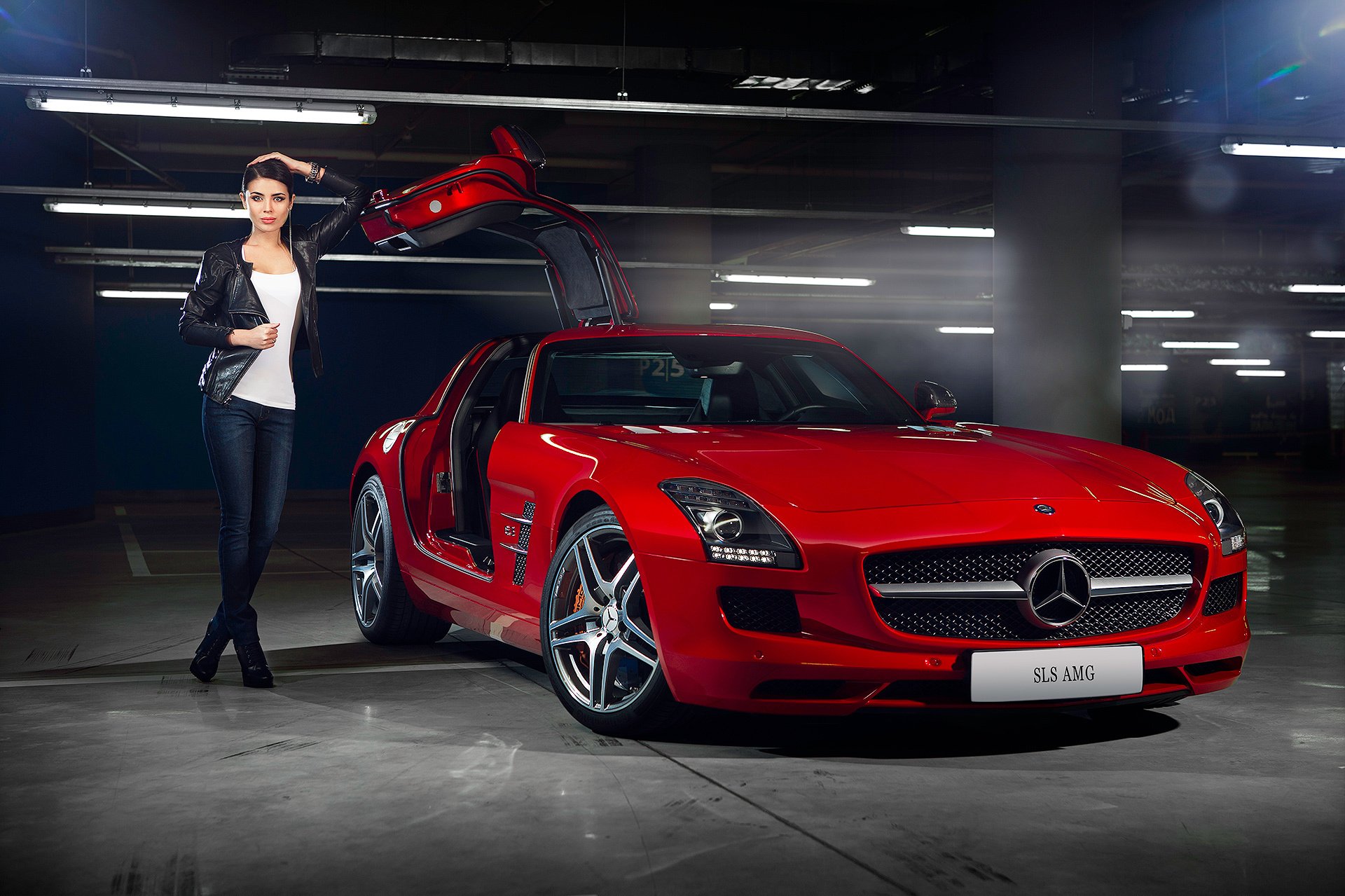 mercedes-benz sls amg rojo superdeportivo puertas chica belleza abdrazakova