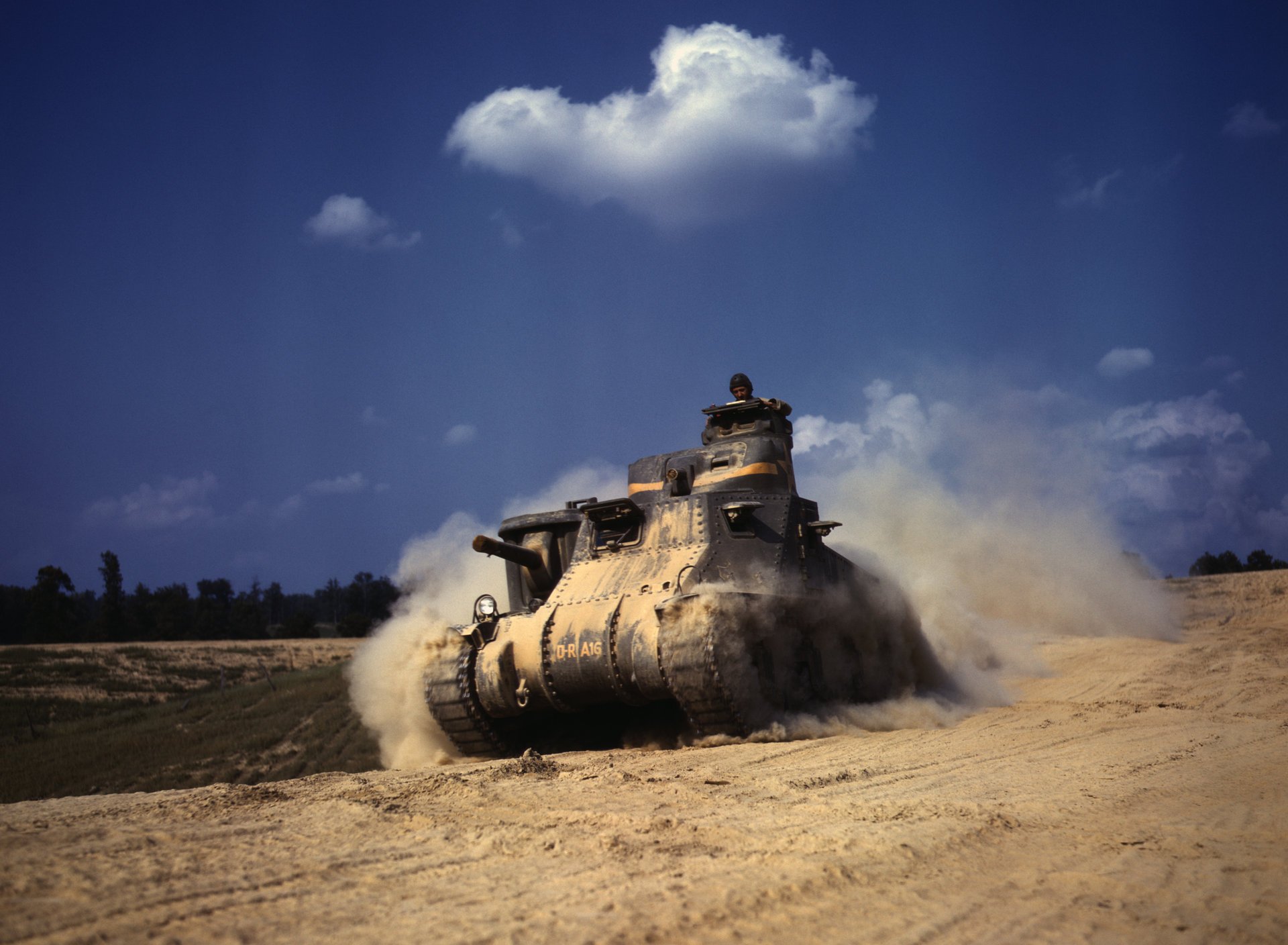 tank in the dust m3lee grant sand technique movement dust smoke clouds field the sky military equipment