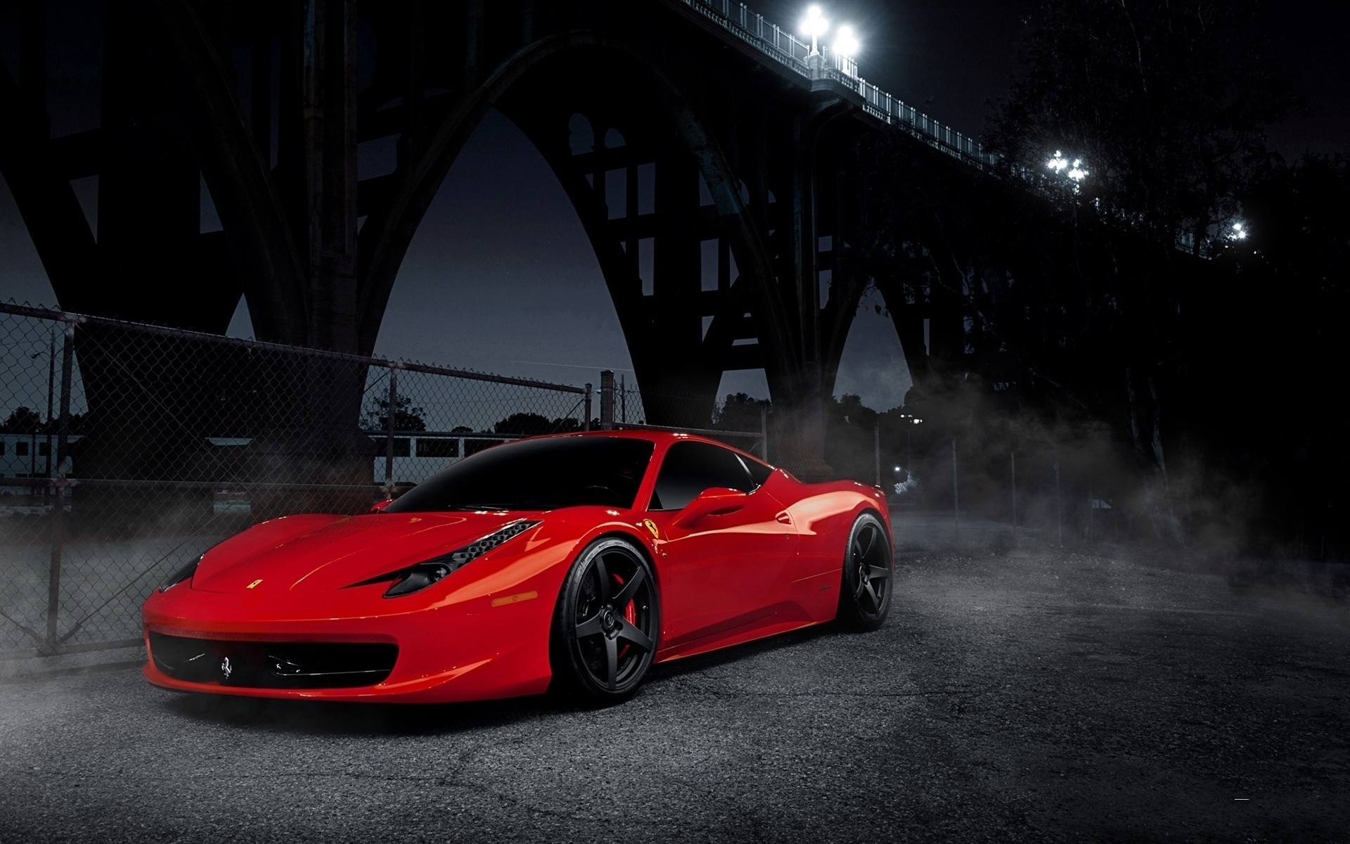 włochy ferrari czerwony noc czarny most 458 italia felgi