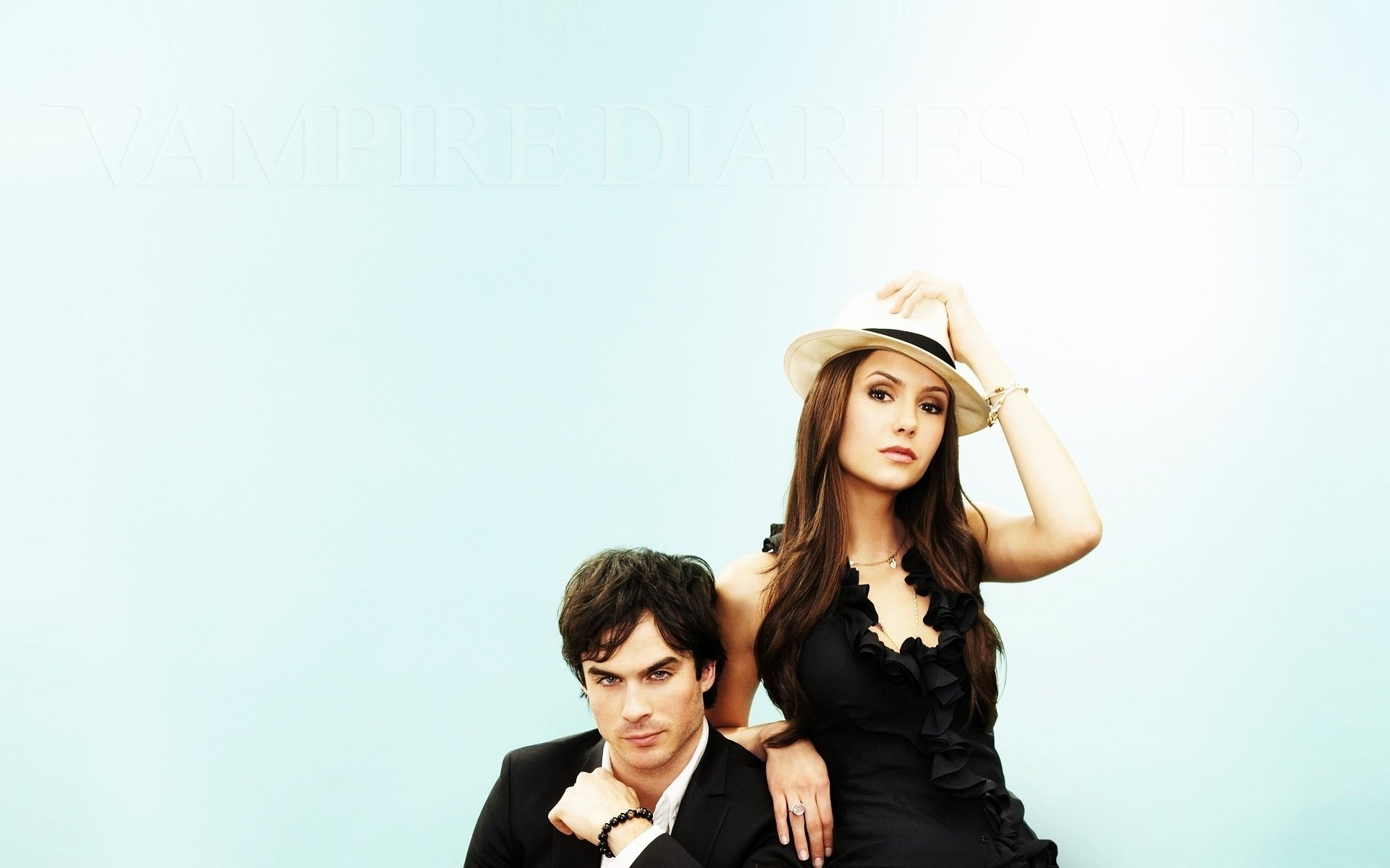 nina dobrev the film ian somerhalder the vampire diaries hat heroes actors girl pair light background guy look