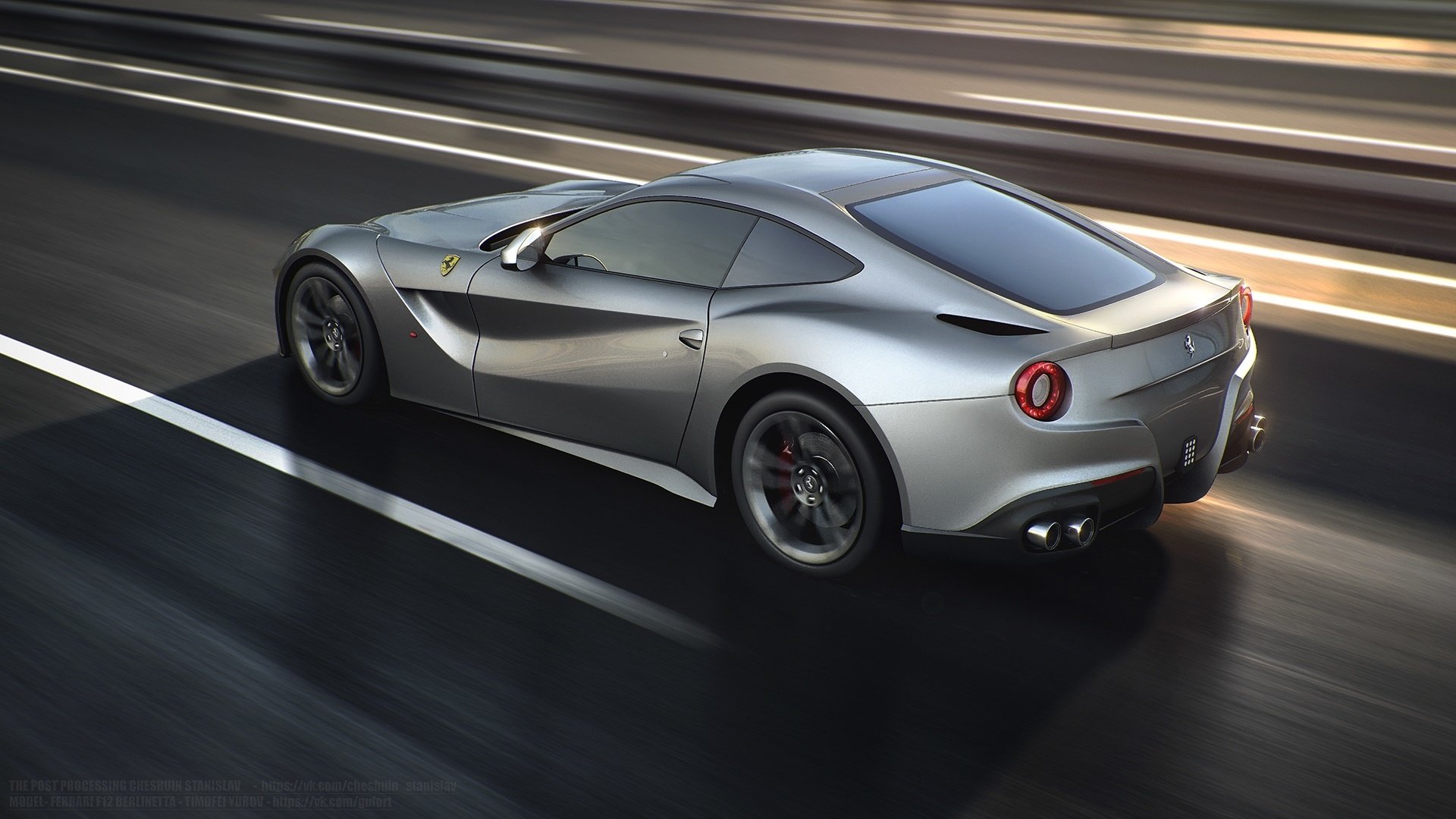 ferrari f12 berlinetta arrière argent vitesse route