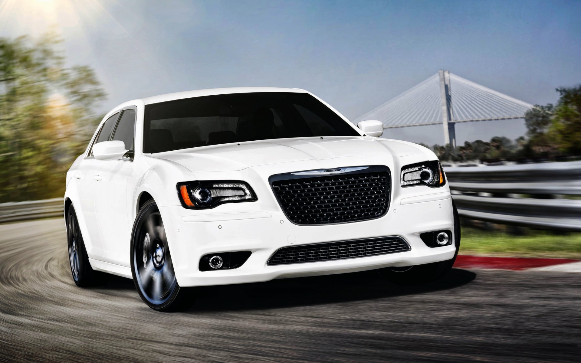 chrysler avec srt8 blanc avant voiture berline phares grille