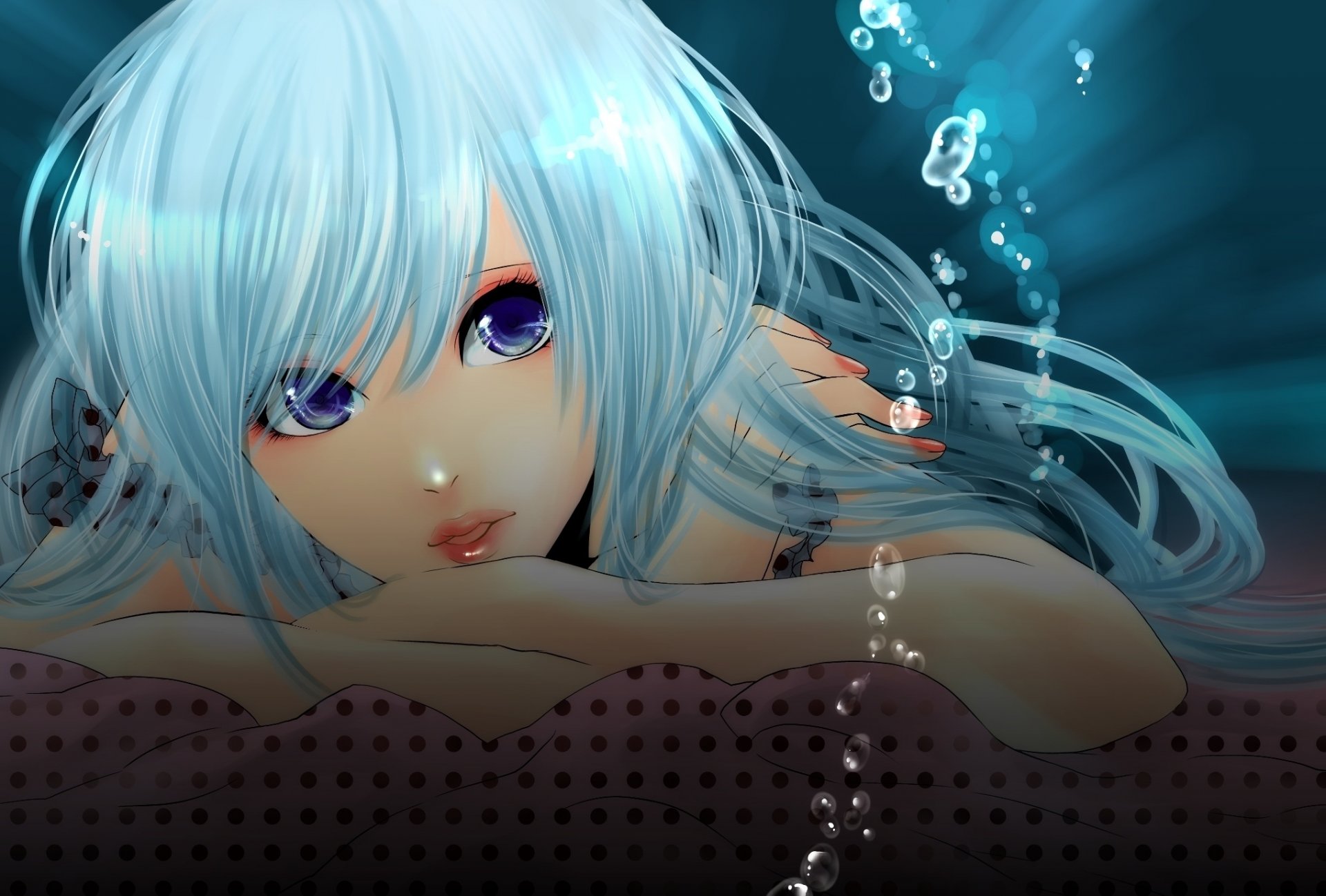 hatsune miku liegt wasser blasen mädchen vocaloid blaue augen anime große augen unter wasser blaues haar zeichnungen mädchen augen