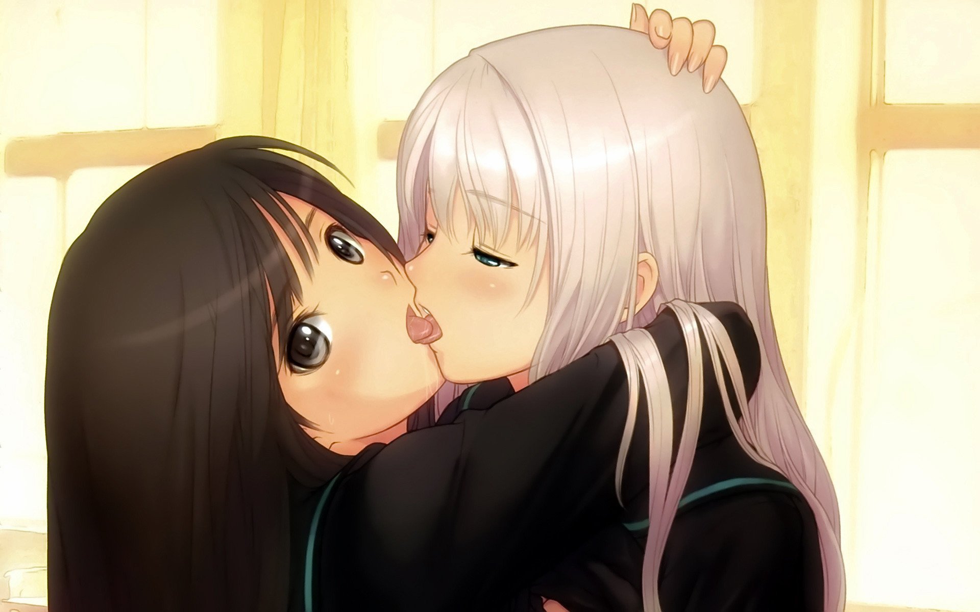 girls kiss anime yuri drawings love kiss girls-a kiss-a love-a face-a eyes-a