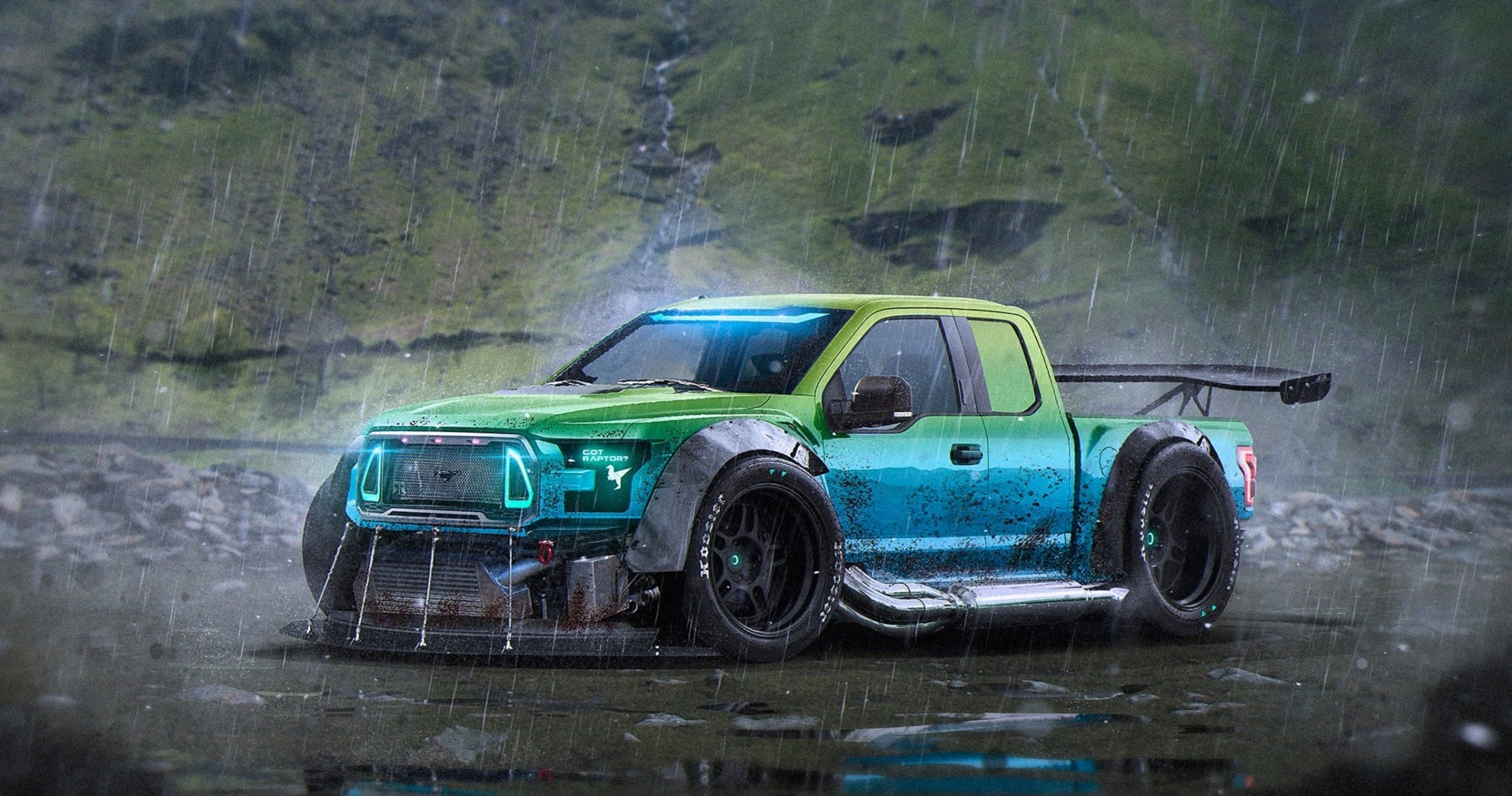 ford f-150 raptortrax rain car rendering by khyzyl saleem