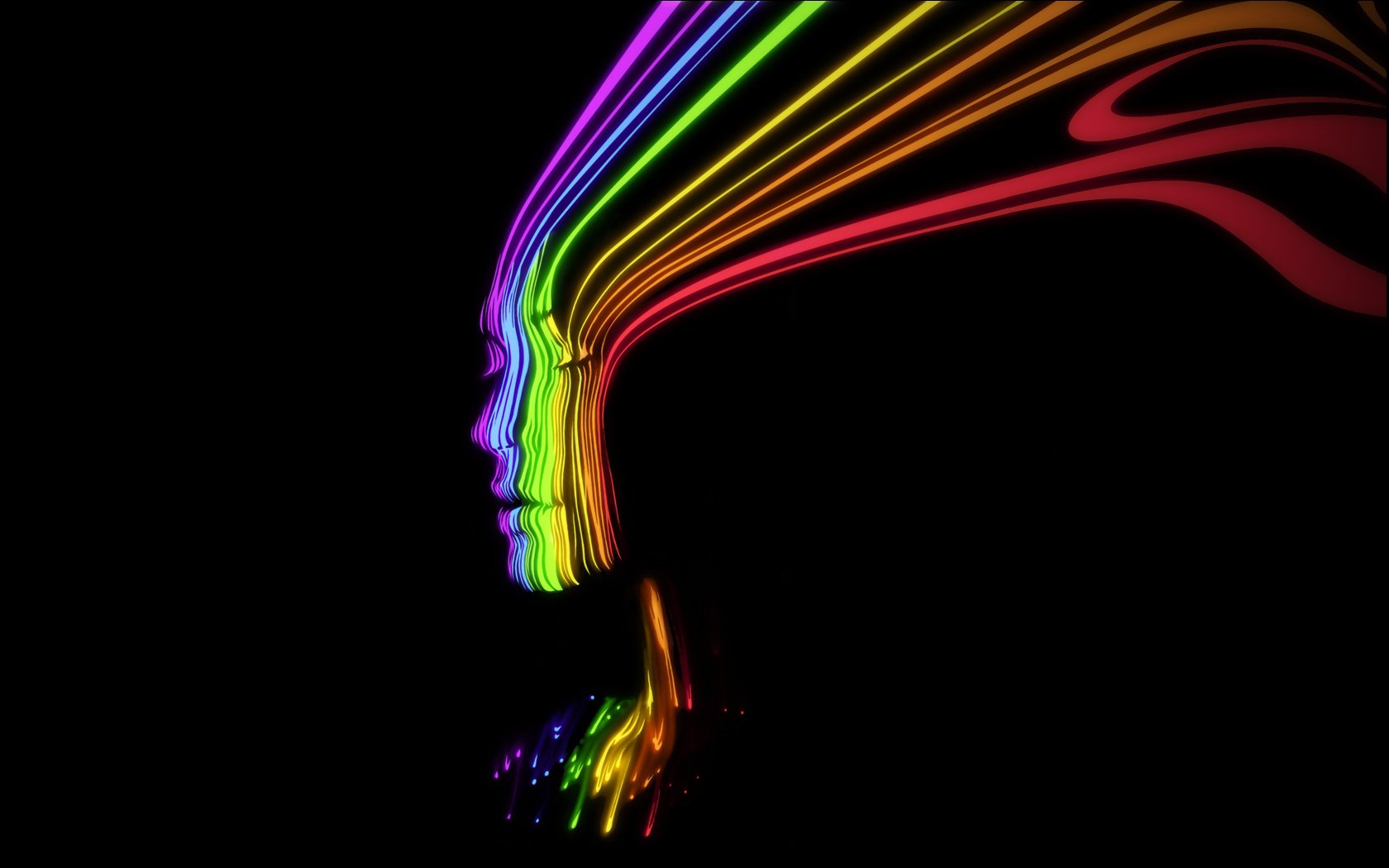 art minimalism face color neon rainbow black background the dark background creative hair light style easy range