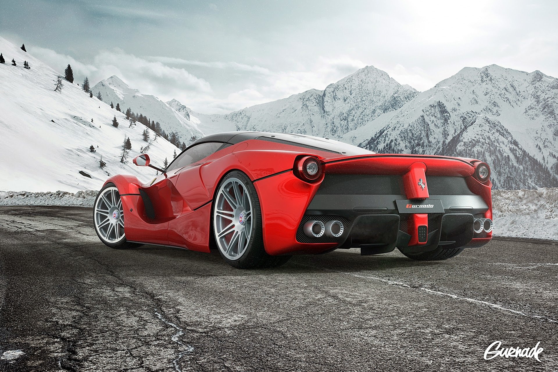 ferrari laferrari ösen räder berg schnee weiß von gurnade