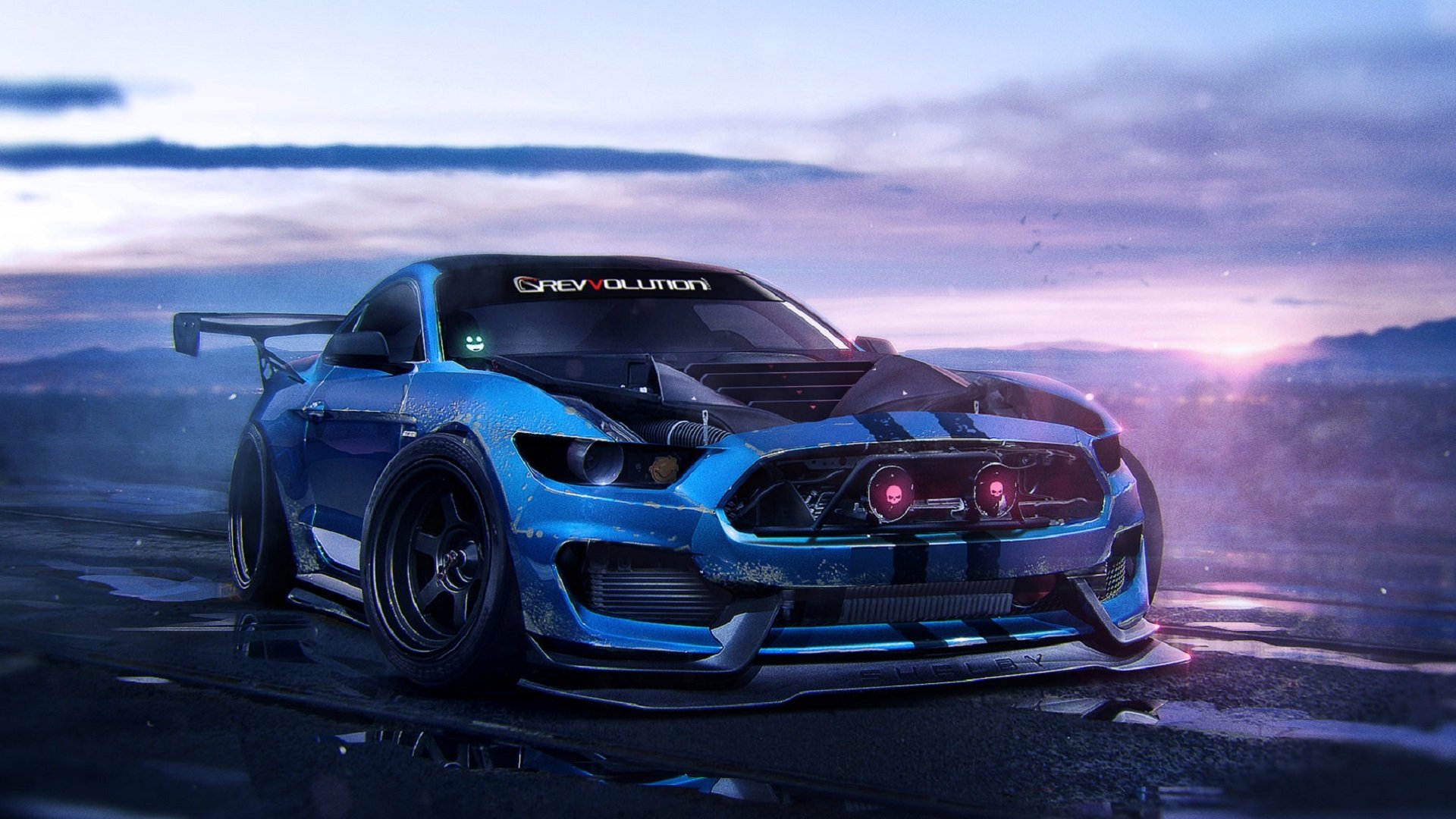 ford mustant shelby gt350 2015 niebieski mięśnie samochód sztuka przez khyzil salem