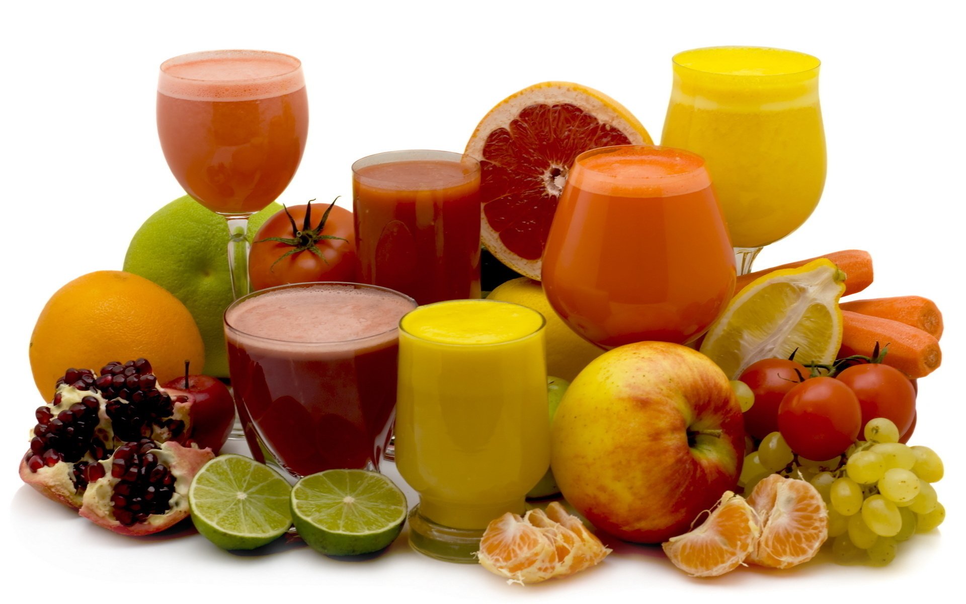 fresh jugos vasos fondo granada fruta mandarina gajos lima manzana verduras zanahoria tomate limón cereza uva pomelo naranja fruta bebidas