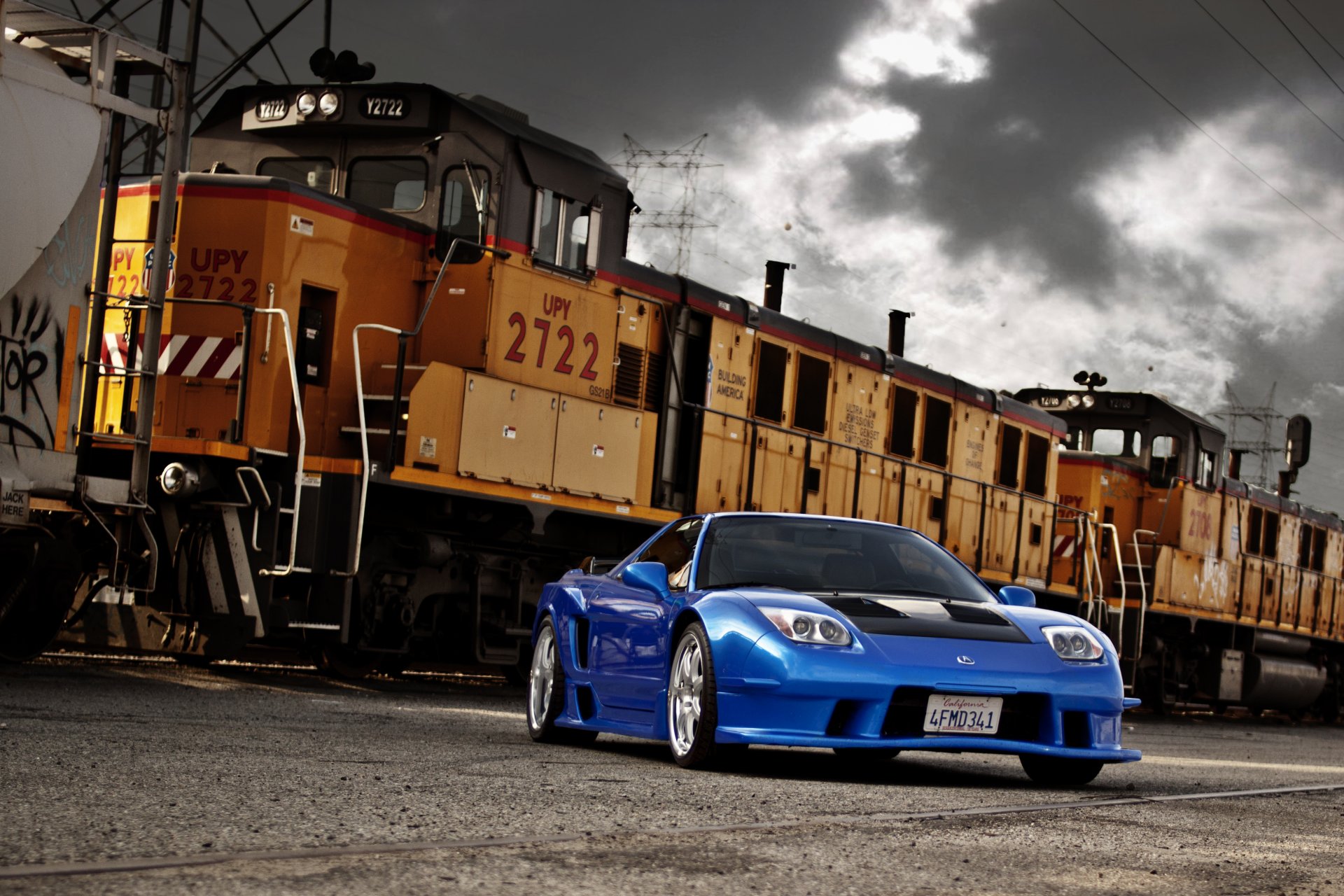 acura nsx blau eisenbahn acura blau zug himmel wolken