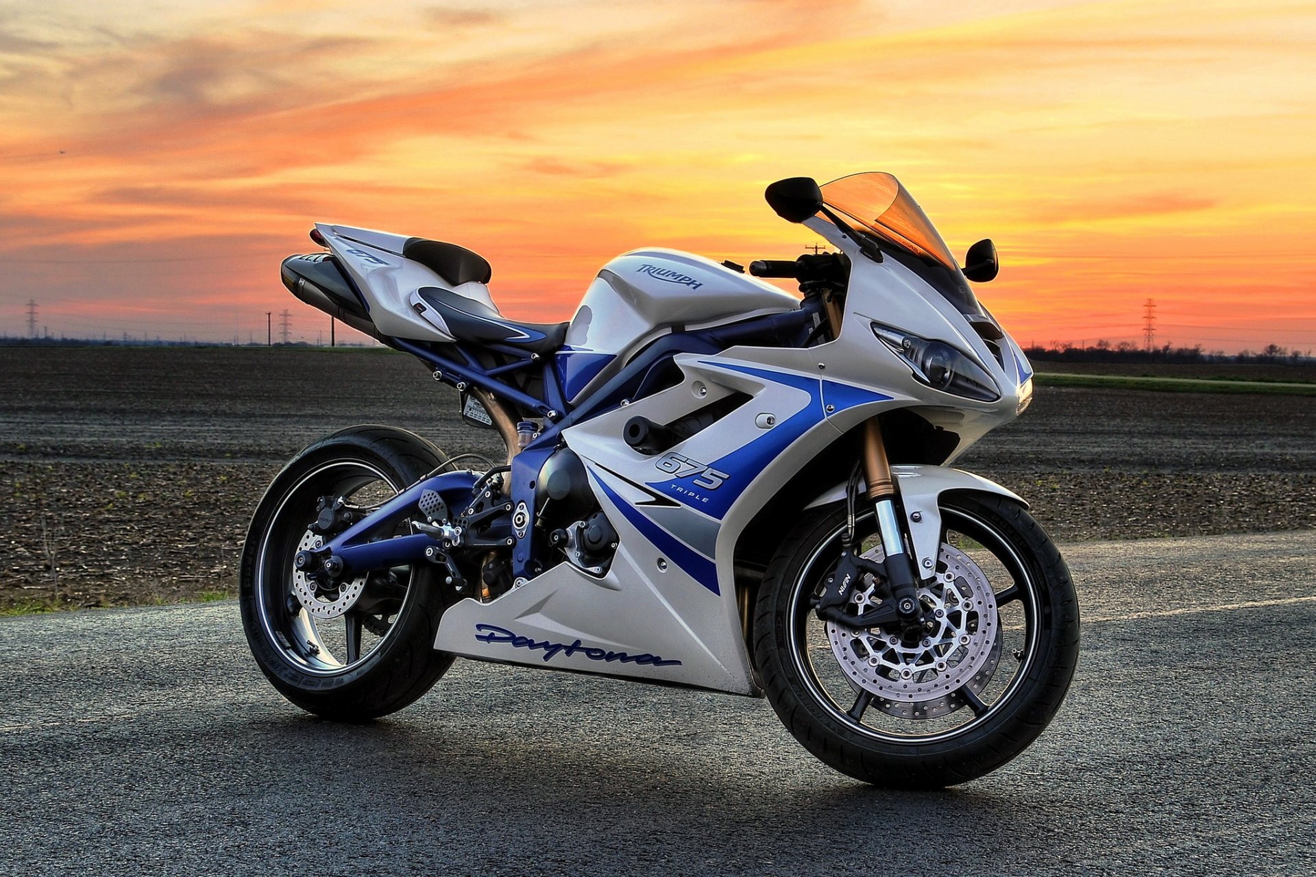 triumph daytona 675 blanco bicicleta puesta de sol daytona motocicleta