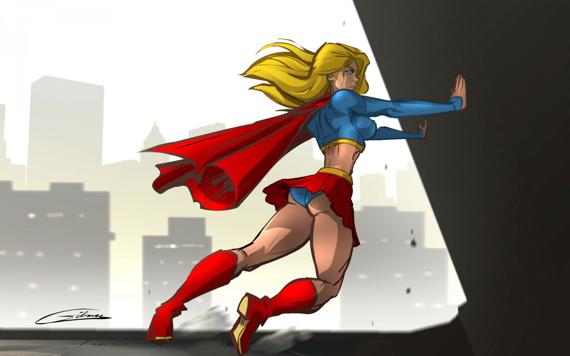 uperwoman city girl hero cape cape yellow hair strength might blonde superhero drawing