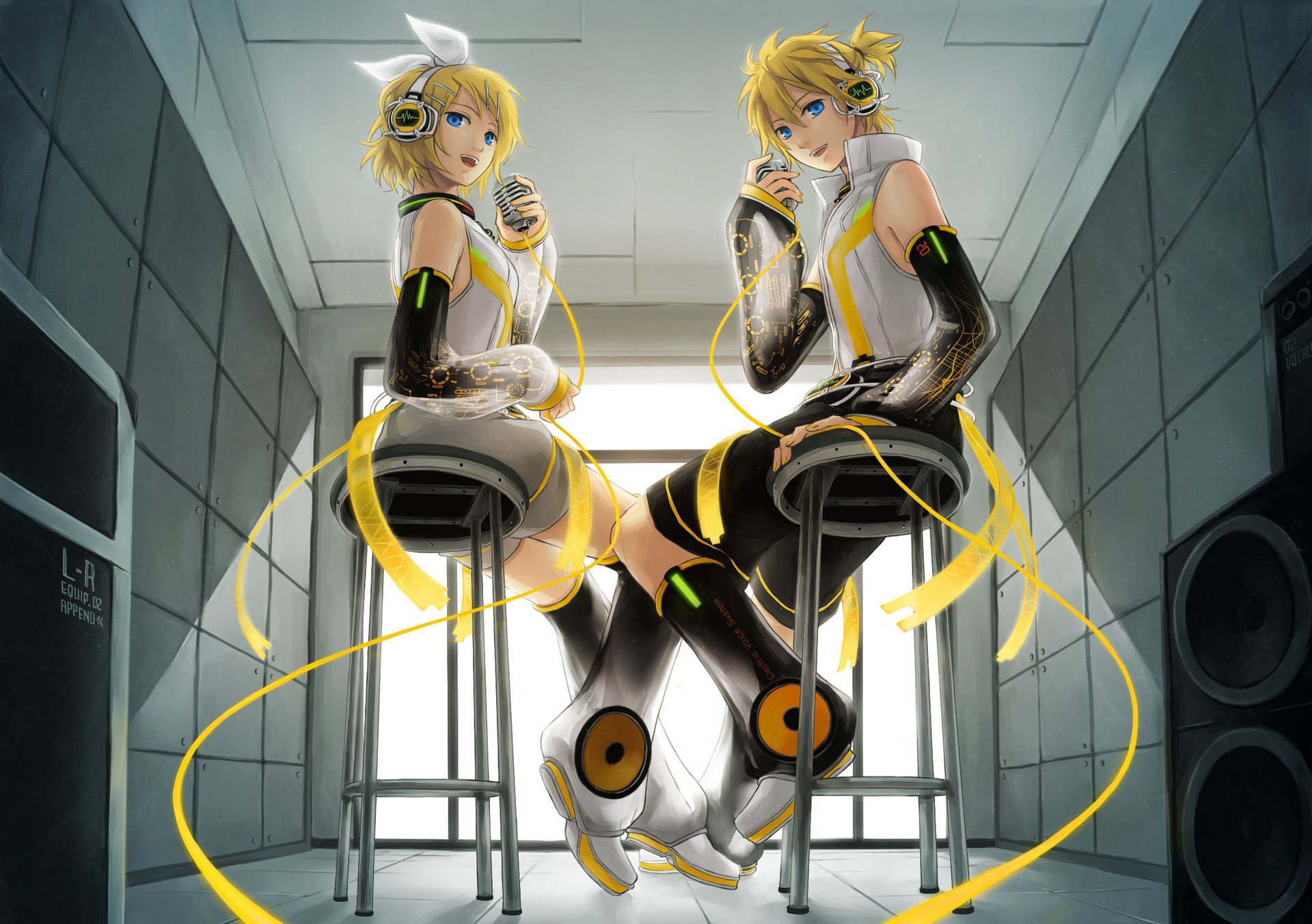 vocalod anime micrófono concierto dúo música kagamine len dibujos chicas gemelas-a chicas-a