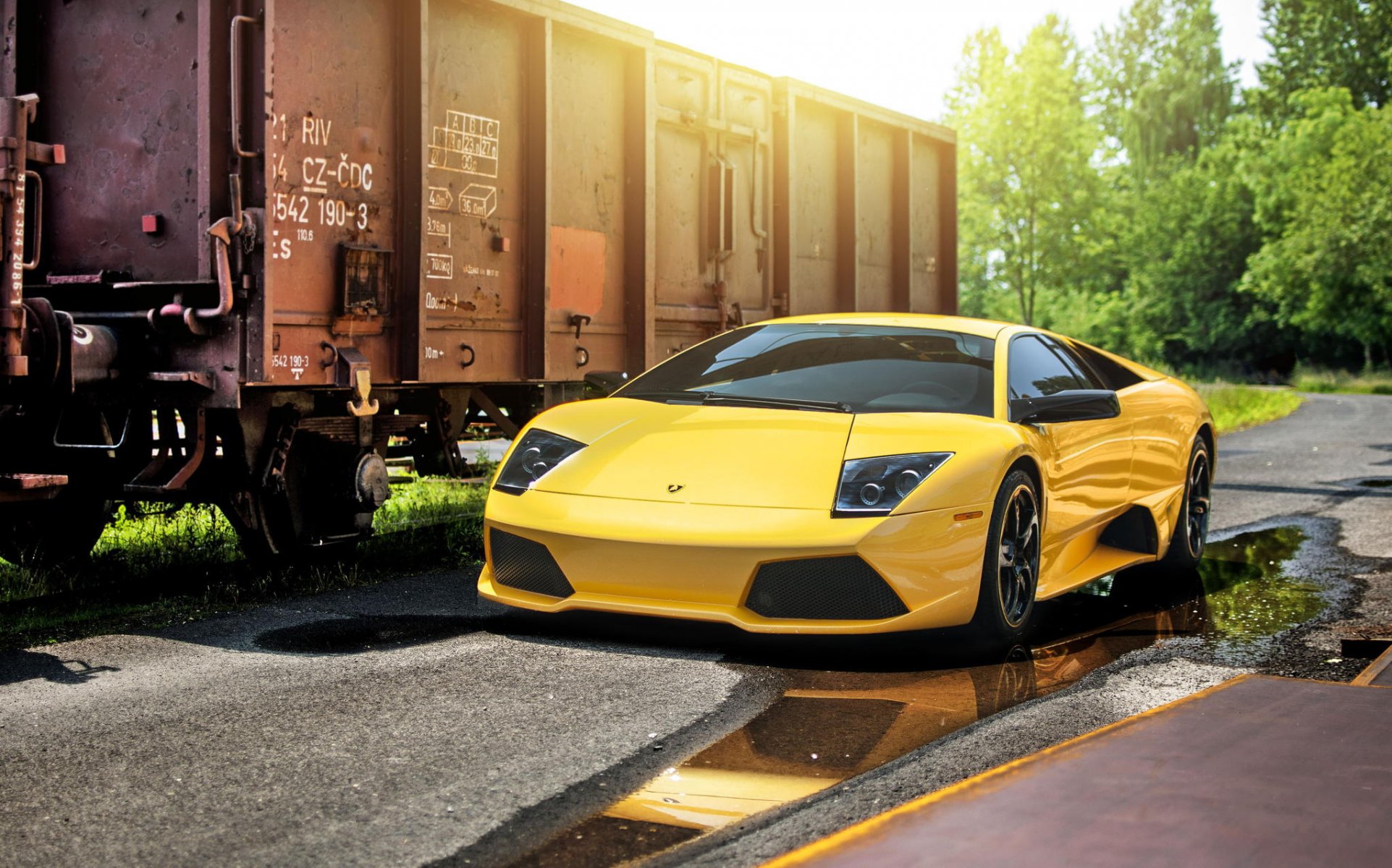 lamborghini murcielago lp640-4 giallo supercar sole