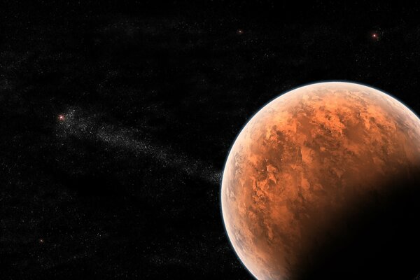 The red planet is in space on a black background