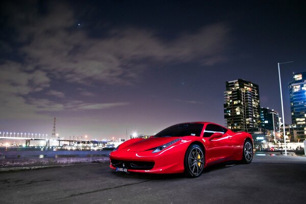 Red stylish car ferrari 458 italia