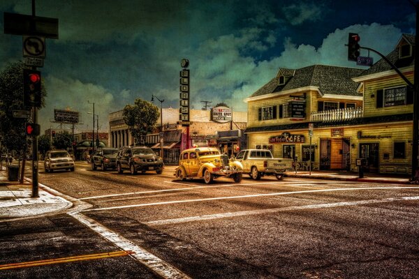 Urban landscape, cars at traffic lights