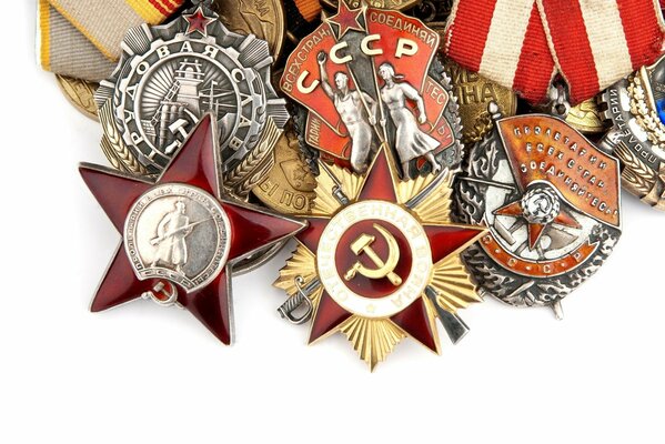 Badges and medals on a white background