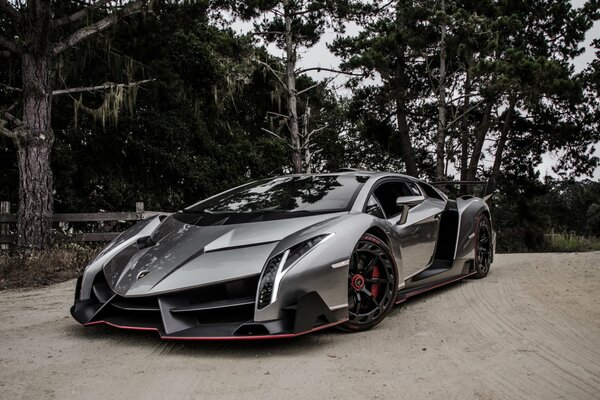 Lamborghini Veneno supercar grey background