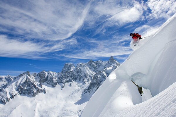 Skier at the top of a dangerous cliff