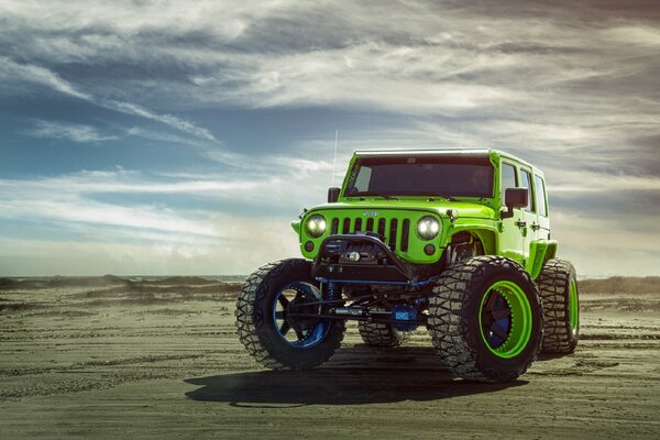 Jeep wrangler grün adv1 auf der Strecke