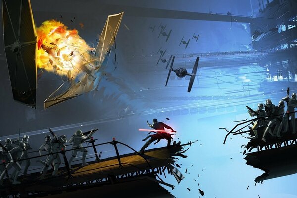 The battle on the bridge from Star Wars