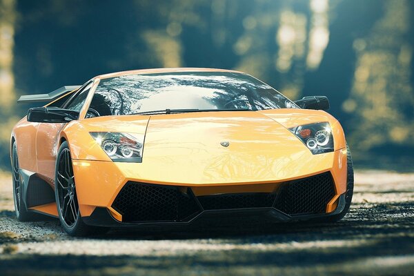 Supercar gialla di Lamborghini con dischi eleganti