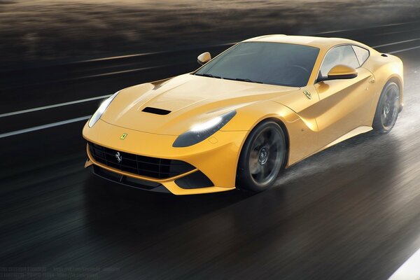 Ferrari F12 ne perd pas le contrôle sur route mouillée