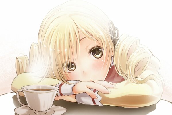 Anime fille boit du thé