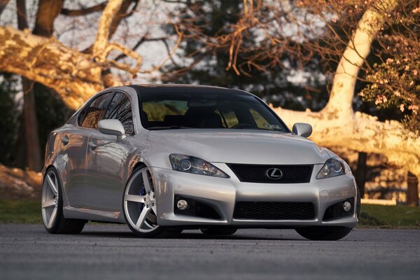 Lexus en la carretera se encuentra con el amanecer