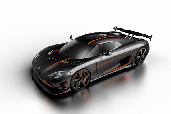 Black koenigsegg agera 2015 with orange stripes