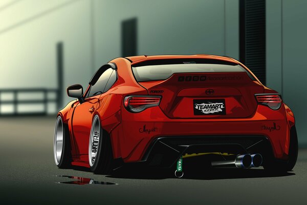 Red scion fr-s. Rear view