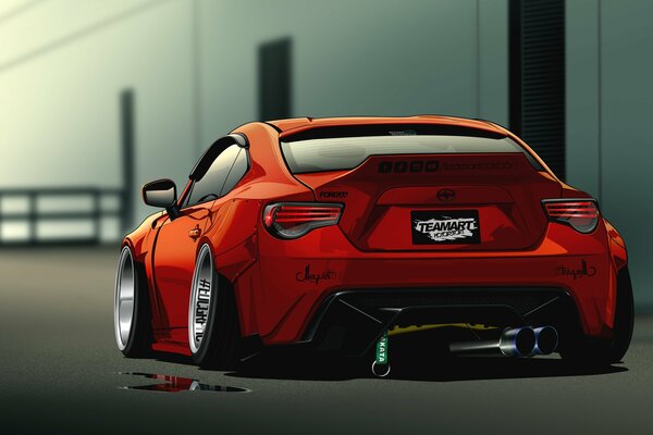 Красный scion fr-s. Вид сзади