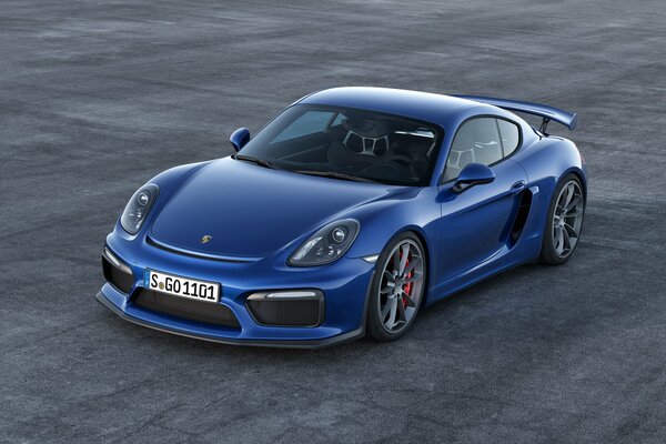 Blue Porsche gt4 sports car