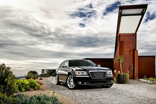 Black sedan on a beautiful background