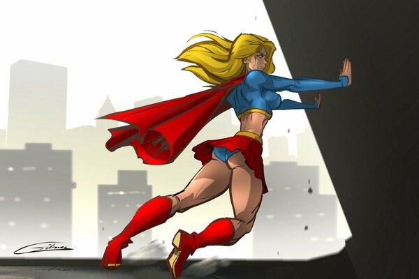 Super-héros de fille forte dans un manteau rouge