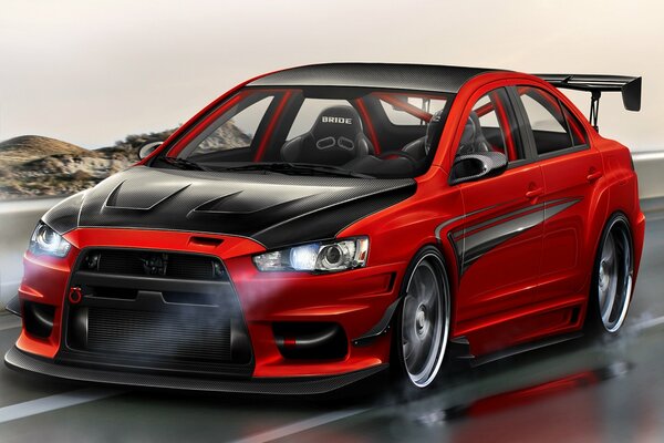 Mitsubishi rojo con Tuning Art foto