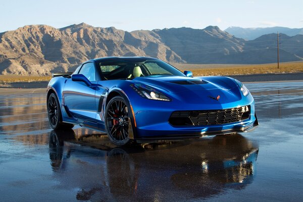 Against the background of the mountains there is a chewy 2014 model year z06