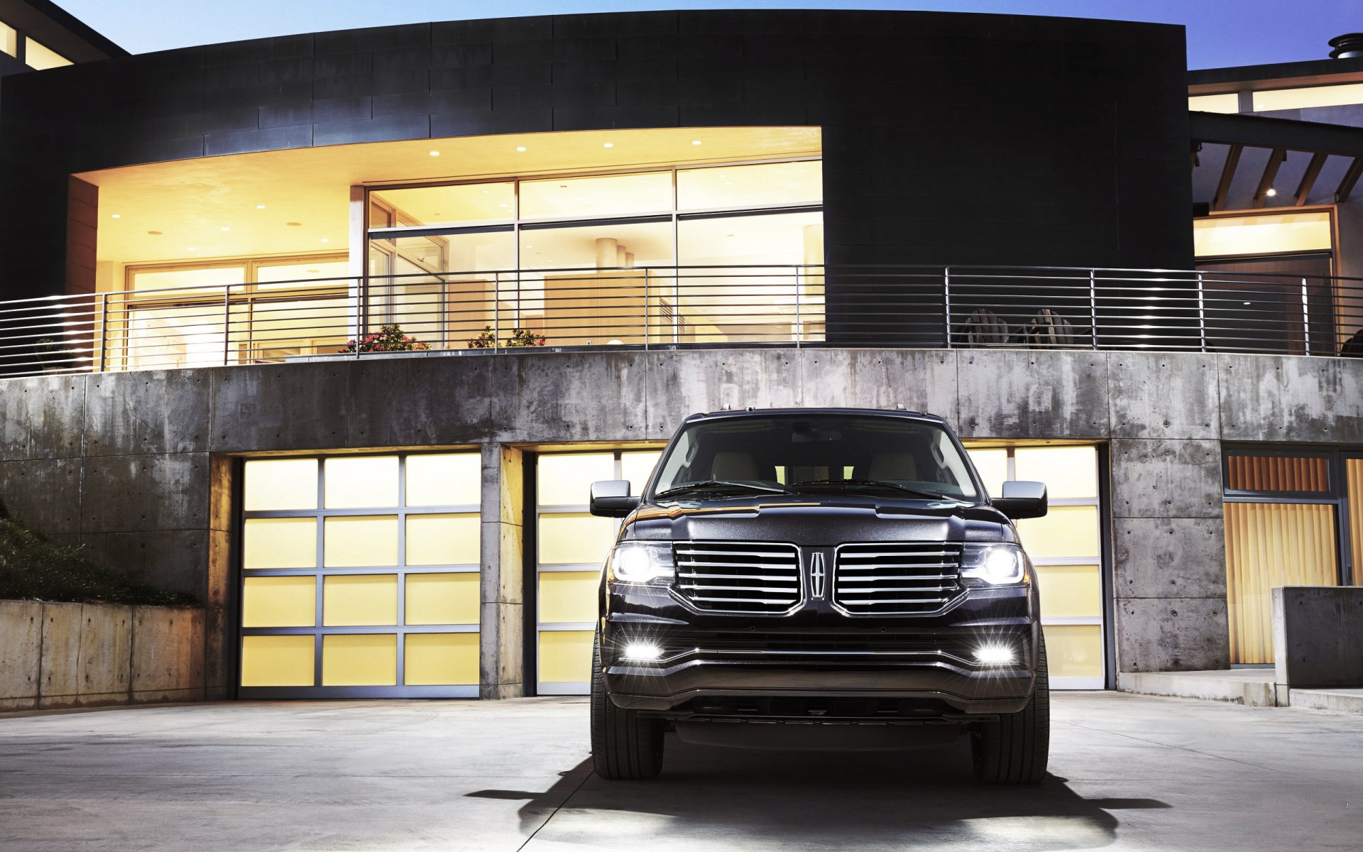 lincoln navigator auto coche negro suv casa noche frente faros luz