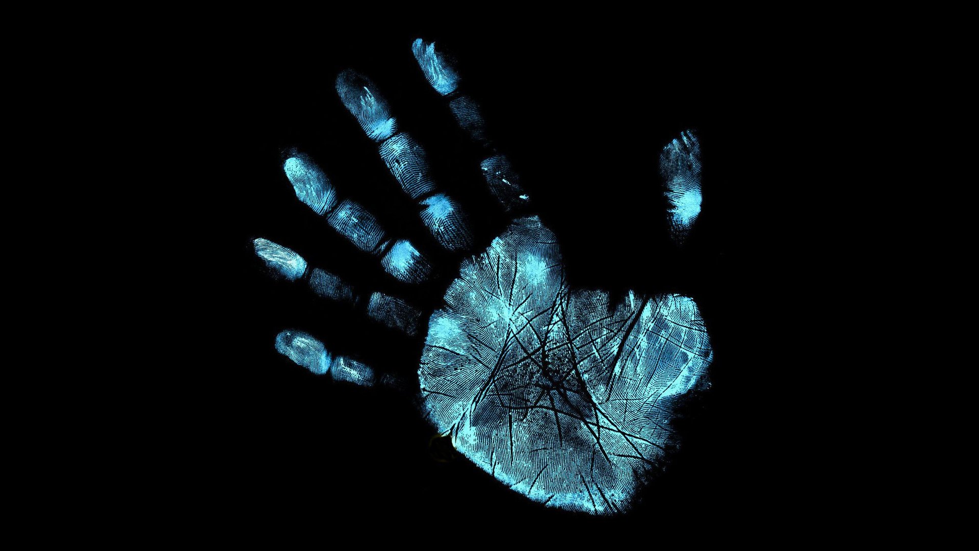 ix-fingered hand imprint hand neon background