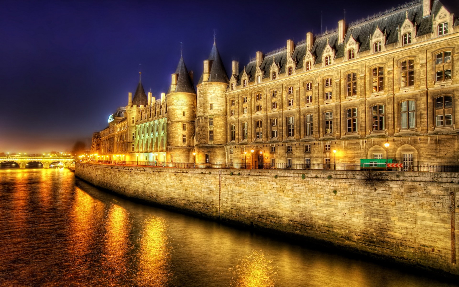 paris night lights river hdr